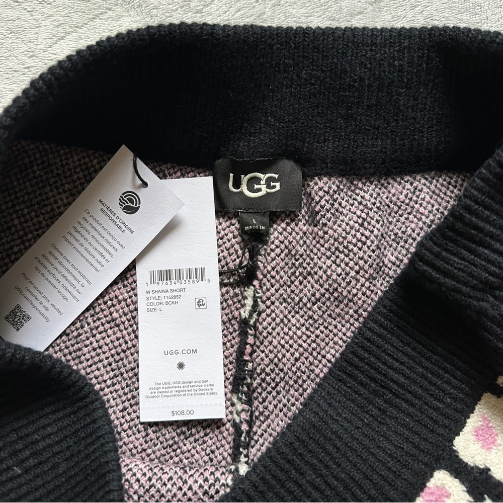 UGG Shaina Knit Lifestyle Lounge Shorts‎ Black/Pink/White Size L - Picture 8 of 8